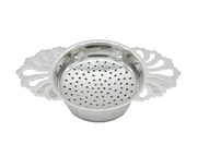 20th Century Maltese .917 Grade Silver Floral Tea Strainer on Bowl Antique c1920