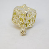 Sterling Silver Filigree Opening Box With Bead Charm Pendant Vintage c1970
