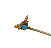 Victorian 9ct Gold, Seed Pearl, Turquoise & Garnet Insect Bug Stick Pin Antique