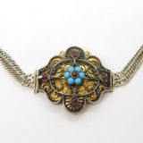 Austro-Hungarian Sterling Silver, Turquoise & Garnet Choker Necklace Antique