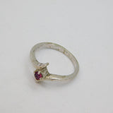 Sterling Silver Ruby Solitaire Crossover Front Dress Ring Modern c1990 Size J