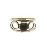 Sterling Silver Mexican Green Hardstone Circles Studio Ring Vintage c1970 Size P