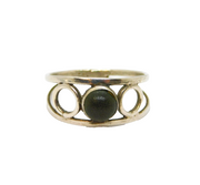 Sterling Silver Mexican Green Hardstone Circles Studio Ring Vintage c1970 Size P