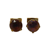 9ct Yellow Gold & Amethyst Set Stud Earrings Vintage c1970s