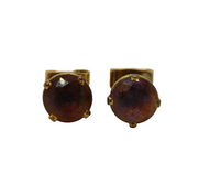 9ct Yellow Gold & Amethyst Set Stud Earrings Vintage c1970s