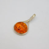 Sterling Silver Baltic Amber Peardrop Charm Pendant Contemporary c1990s
