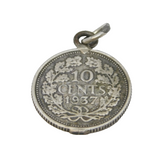 Sterling Silver Dutch 10 Cents Coin Charm Pendant Antique 1937 Art Deco
