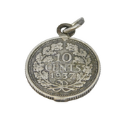 Sterling Silver Dutch 10 Cents Coin Charm Pendant Antique 1937 Art Deco
