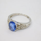 Sterling Silver Oval Kyanite Solitaire Patterned Ring Vintage c1970 Size N 1/2