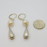 Pair of Sterling Silver & Pearl Long Drop Leverback Earrings Vintage c1970