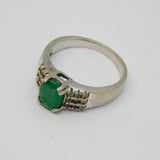 Sterling Silver Oval Emerald & White Sapphire Dress Ring Vintage c1970 Size Q