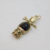 Sterling Silver Black Enamel Upside Down Wise Owl Charm Pendant Vintage c1970s