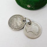 Victorian Sterling Silver Groat & Threepence Coin Charm Antique 1883