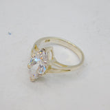 Sterling Silver Marquis Cubic Zirconia Solitaire Dress Ring Vintage c1990 Size N