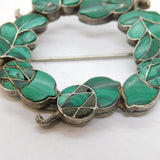 Victorian Scottish Sterling Silver & Malachite Set Wreath Brooch Antique c1860s