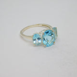Sterling Silver Triple Stone Set Blue Topaz Dress Ring Vintage c1970 Size M