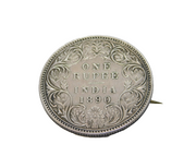 Queen Victoria Sterling Silver One Rupee Indian Coin Brooch Pin Antique 1890