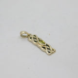 Sterling Silver Celtic Pattern Peridot Rectangular Drop Pendant Vintage c1970