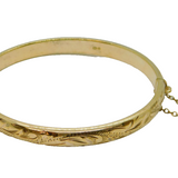 Gold On Sterling Silver Floral Pattern Hinged Bangle Hallmarked 1989 Birmingham
