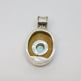 Sterling Silver Shell & Blue Topaz Studio Style Oval Charm Pendant Vintage c1970