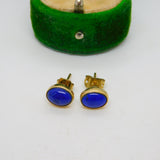 9ct Yellow Gold & Cabochon Blue Paste Stud Earrings Vintage 1995 Birmingham