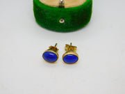 9ct Yellow Gold & Cabochon Blue Paste Stud Earrings Vintage 1995 Birmingham