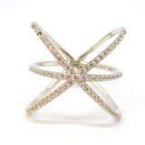 Sterling Silver Paste Set Criss Cross Dress Ring Vintage c1970 Size V