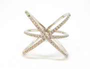 Sterling Silver Paste Set Criss Cross Dress Ring Vintage c1970 Size V