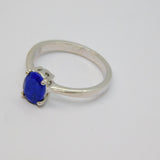 Sterling Silver Oval Faceted Blue Hardstone Dress Ring Vintage c1970 Size N 1/2