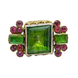 18th Century 18ct Gold, Green Paste, Ruby Mourning Ring Antique c1790