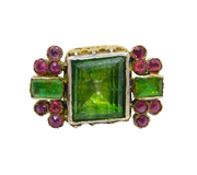18th Century 18ct Gold, Green Paste, Ruby Mourning Ring Antique c1790