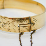 9ct Yellow Gold on Metal Core Floral Pattern Bangle Bracelet Antique c1930s
