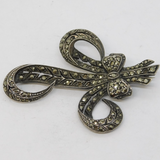 Sterling Silver Marcasite Set Ribbon Spray Brooch Antique c1920 Art Deco