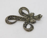 Sterling Silver Marcasite Set Ribbon Spray Brooch Antique c1920 Art Deco
