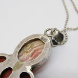 Sterling Silver Large Coloured Hardstone Set Floral Pendant Necklace Vintage