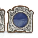 Edwardian Pair of Sterling Silver & Wooden 'Dinna Forget' Picture Frames Antique