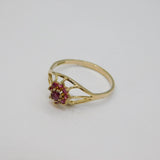 Gold On Sterling Silver 9 Stone Ruby Cluster Dress Ring Vintage c1970 Size P