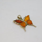 Sterling Silver Multi Baltic Amber Butterfly Pendant Contemporary c2000s
