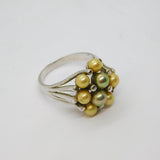 Sterling Silver Shades Of Green Simulated Pearls Dress Ring Vintage c1990 Size P