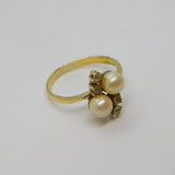 Gold On Sterling Silver 2 Pearl & Spinel Dress Ring Vintage c1980 Size Q 1/2