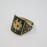 Sterling Silver Mythical Scene Niello Adjustable Ring Antique c1930 Size M 1/2