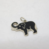 TLM Sterling Silver Black Enamel Elephant Lucky Charm Pendant Antique c1930