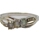 Sterling Silver 3 Oval Iolite & 2 Diamond Dress Ring Vintage c1970 Size O