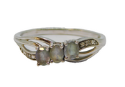 Sterling Silver 3 Oval Iolite & 2 Diamond Dress Ring Vintage c1970 Size O