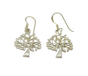 Pair of Sterling Silver Tree Of Life Hook Drop Earrings Vintage c1990