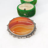 Victorian Sterling Silver Red Banded Agate Brooch Pin Antique c1860