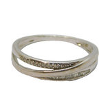 Sterling Silver Channel Set Diamonds Crossover Dress Ring Vintage c2000 Size T