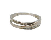 Sterling Silver Channel Set Diamonds Crossover Dress Ring Vintage c2000 Size T