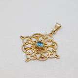 Sterling Silver Gilt Eastern Style Blue Topaz Filigree Pendant Vintage c1970s