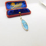 Sterling Silver Dyed Pearl Oval Ocean Swirl Charm Pendant Vintage c1970